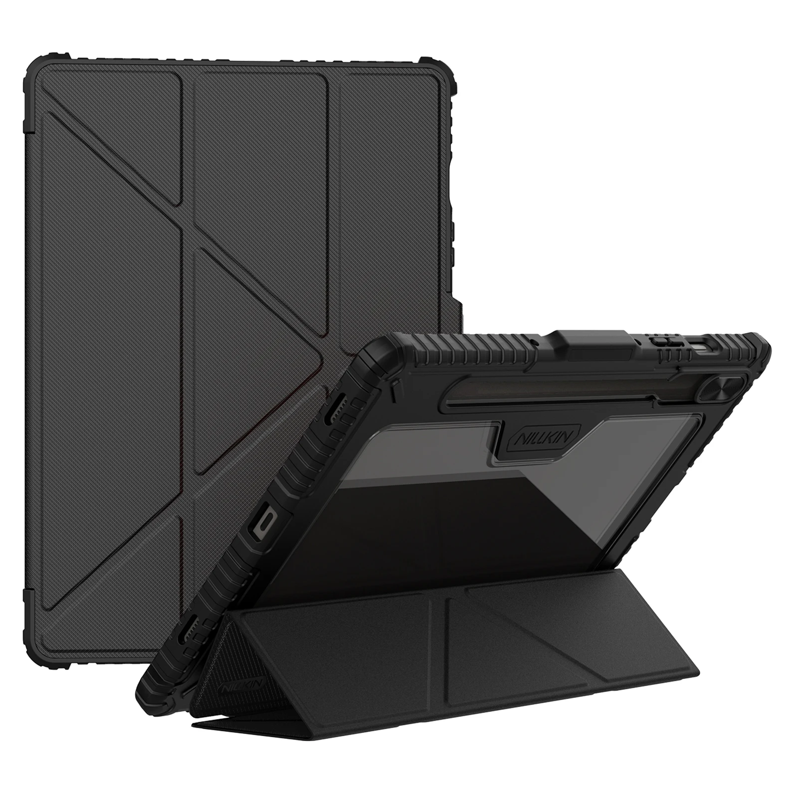 NILLKIN Bumper Leather Case Pro for Samsung Galaxy Tab S10 FE / S9 Slide Camera Lid Origami Stand Tablet Cover Auto Wake  /  Sle