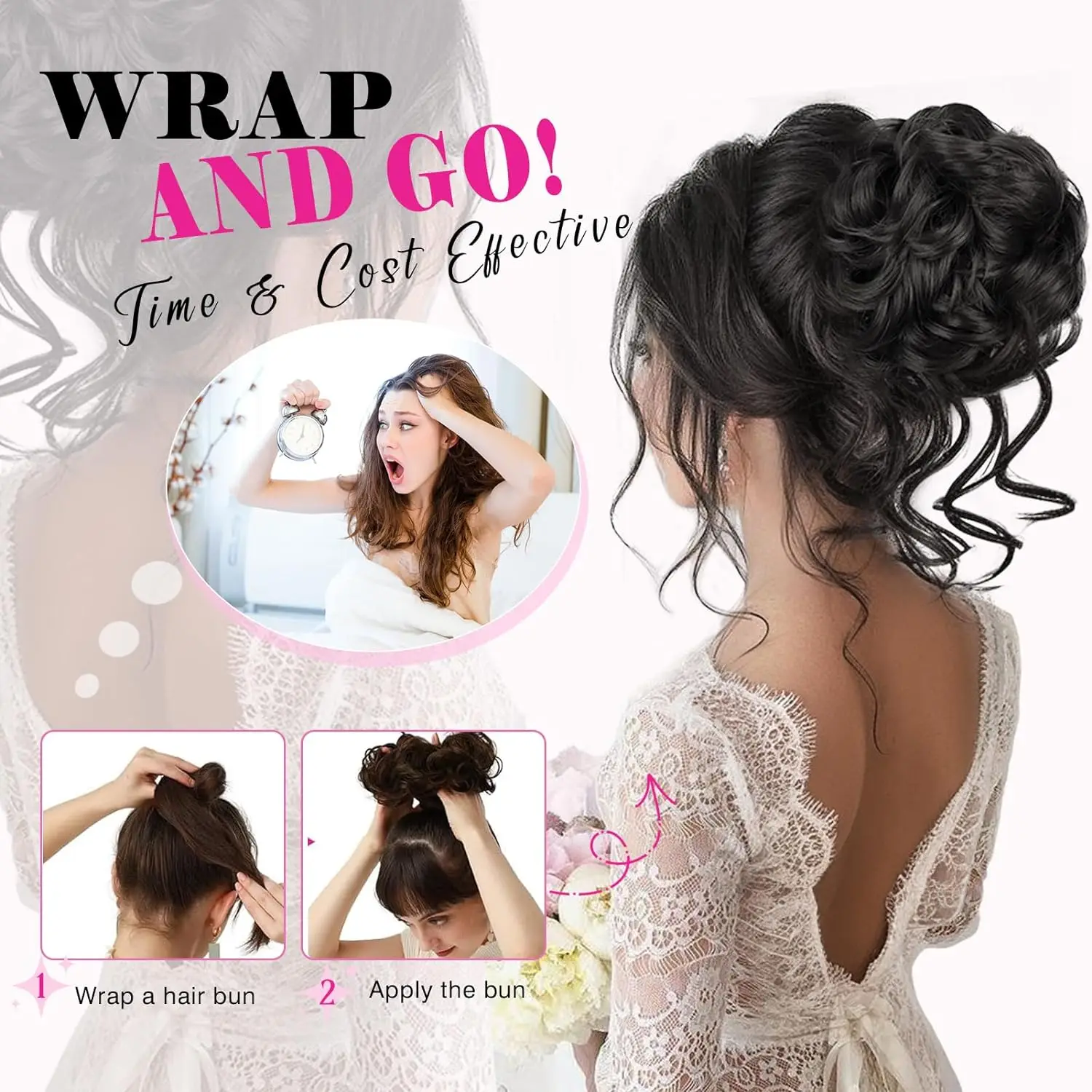 Tousled Updo disordinate estensioni del panino pezzi di capelli con elastico elastico per capelli da donna, Scrunchie per panini a coda di cavallo