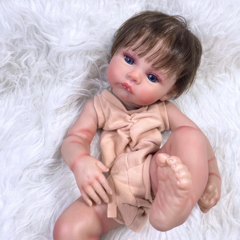 17 بوصة رسمت بالفعل تولد من جديد دمية عدة مرج ثلاثية الأبعاد الجلد مرئية الأوردة أجزاء دمية اليدوية الجذور الشعر الناعم مع الجسم القماش