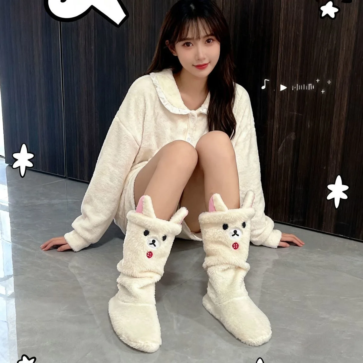 Nowe Kawaii Rilakkuma Korilakkuma Miś Dziecięce Dziewczęce Zimowe Podkolanówki Ocieplające Stopy Skarpetki Warstwowe Dla Kobiet