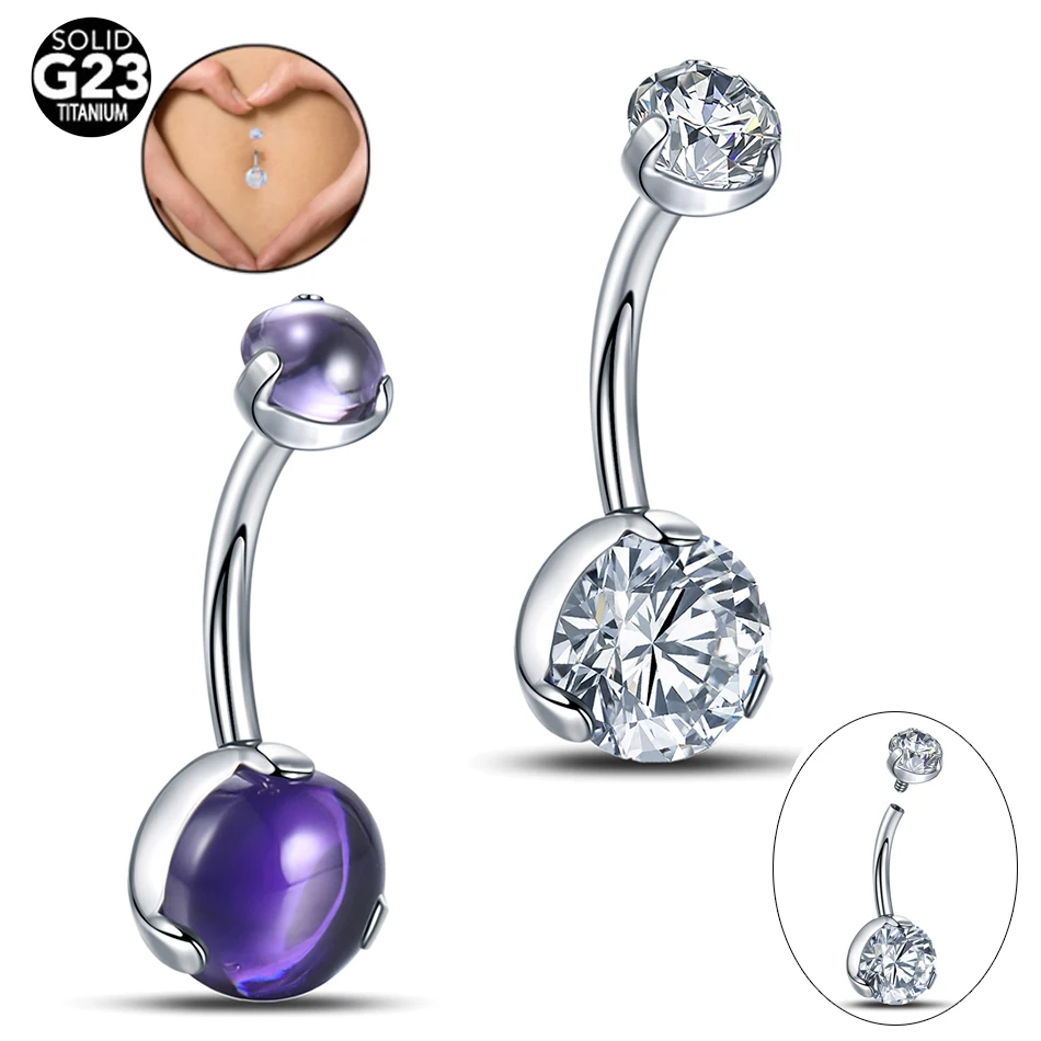 1PC G23 Titanium Prong Zirkoon Gebogen Barbell Buik Ringen 14G Navel Knop Ringen Interne Draad Buik piercing Sexy Vrouwen Meisjes