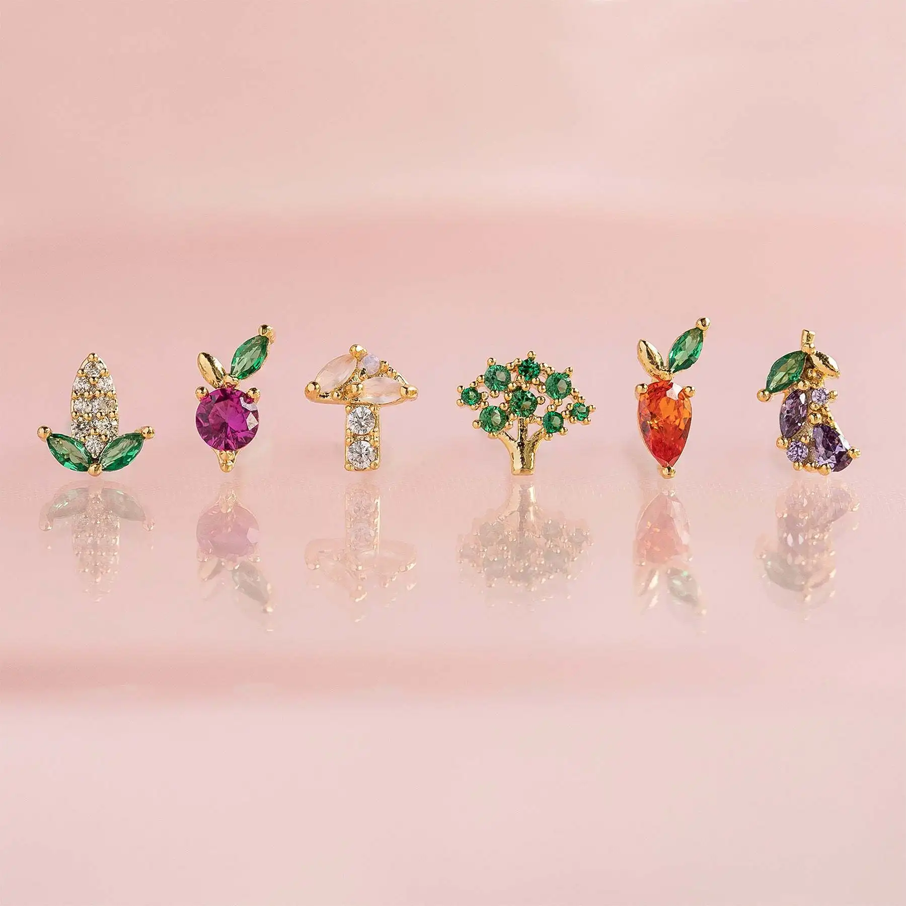 2022 Trend Mini Carrot Mushroom Eggplant Zircon Stud Earrings For Women Girl Anniversary Gifts Fruits Vegetables Cute Jewelry