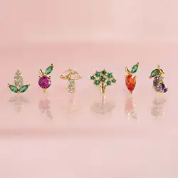 Trend Mini Carrot Mushroom Eggplant Zircon Stud Earrings For Women Girl Anniversary Gifts Fruits Vegetables Cute Jewelry