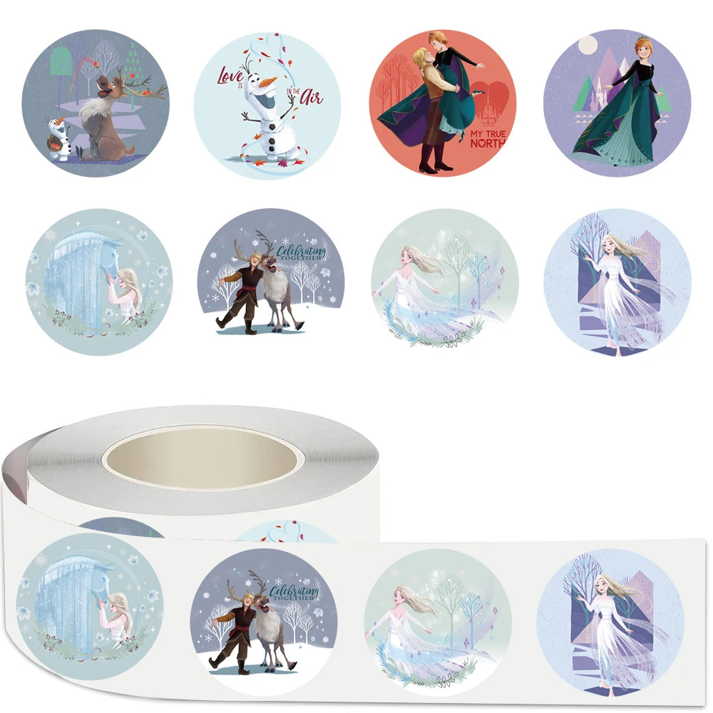 500PCS Disney Frozen Elsa Princess Stickers Anime Seal Label Decoration Cartoon Children's Party Candy Sticker Roll Sticker Gift