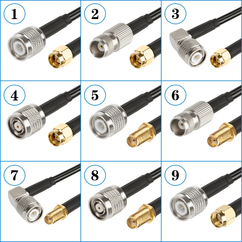 Kabel ekstensi TNC Male ke SMA Male Plug RG58 kabel ekstensi kehilangan rendah TNC ke SMA ke kabel steker TNC kabel adaptor Coax RF 50 ohm 0.3 m-30 m