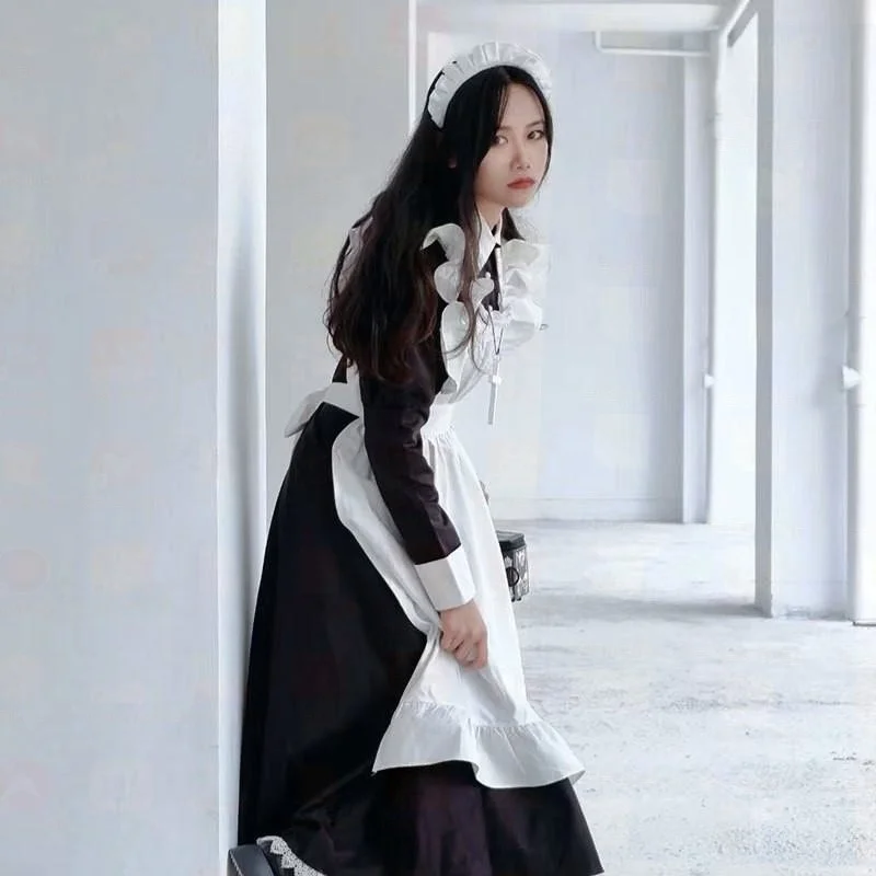 

Горничный костюм для косплея Dr Long Bla And White Gown для ресторана и работы на Хэллоуин Костюм Fem Waitr orm