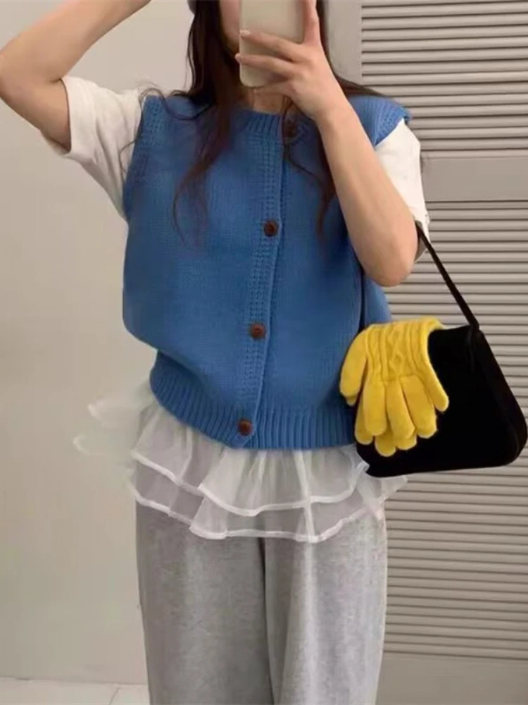 

Korobov корейский однобортный однобортный свободный универсальный свитер без рукавов с круглым вырезом женские джемперы