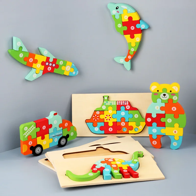 Puzzle 3d per bambini in legno per bambini giocattoli Montessori per bambini dinosauro animale gioco di Puzzle in legno giocattoli educativi per bambini P407