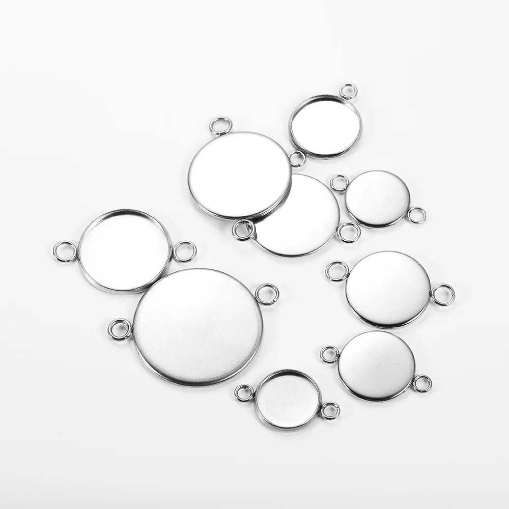 20Pcs Hot Selling Stainless Steel Circular Double Ear Pendant Accessories, Gemstone Holder, Polished Base Trendy DIY Accessories