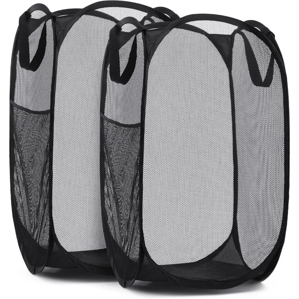 Large Laundry Basket Collapsible Mesh Pop Up Laundry Hamper Side Pocket Breathable Clothes Storage Laundry Storage Organization