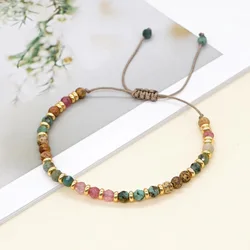 Multicolor Natural Stone Gold Spacer Beads Adjustable Beaded Bracelet Women Casual Travel Accessories Bracelet Gift for Friends