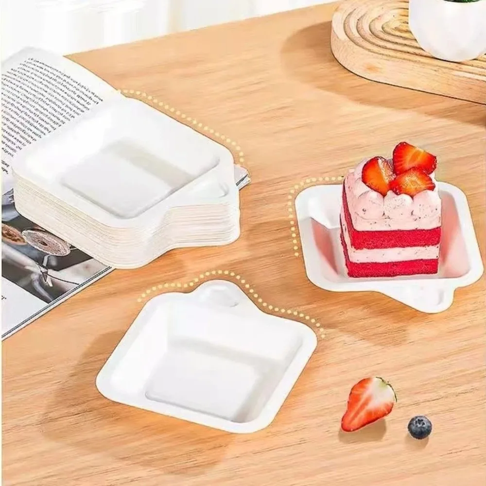 50Pcs New Disposable Paper Plates Square Lightweight Cake Tableware Thickened Small Bowl Tray Set Picnic Birthday Party