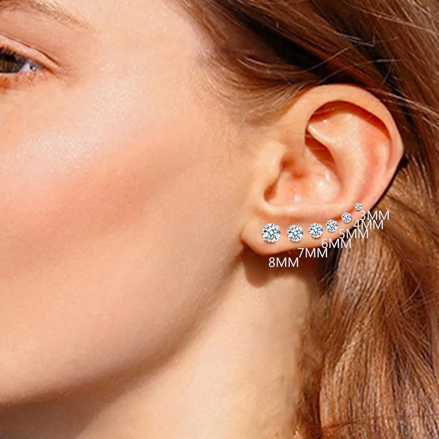 6Pairs Flat Back Earrings for Women Men Stainless Steel Stud Earrings Cubic Zirconia Cartilage Earrings for Sensitive Ears