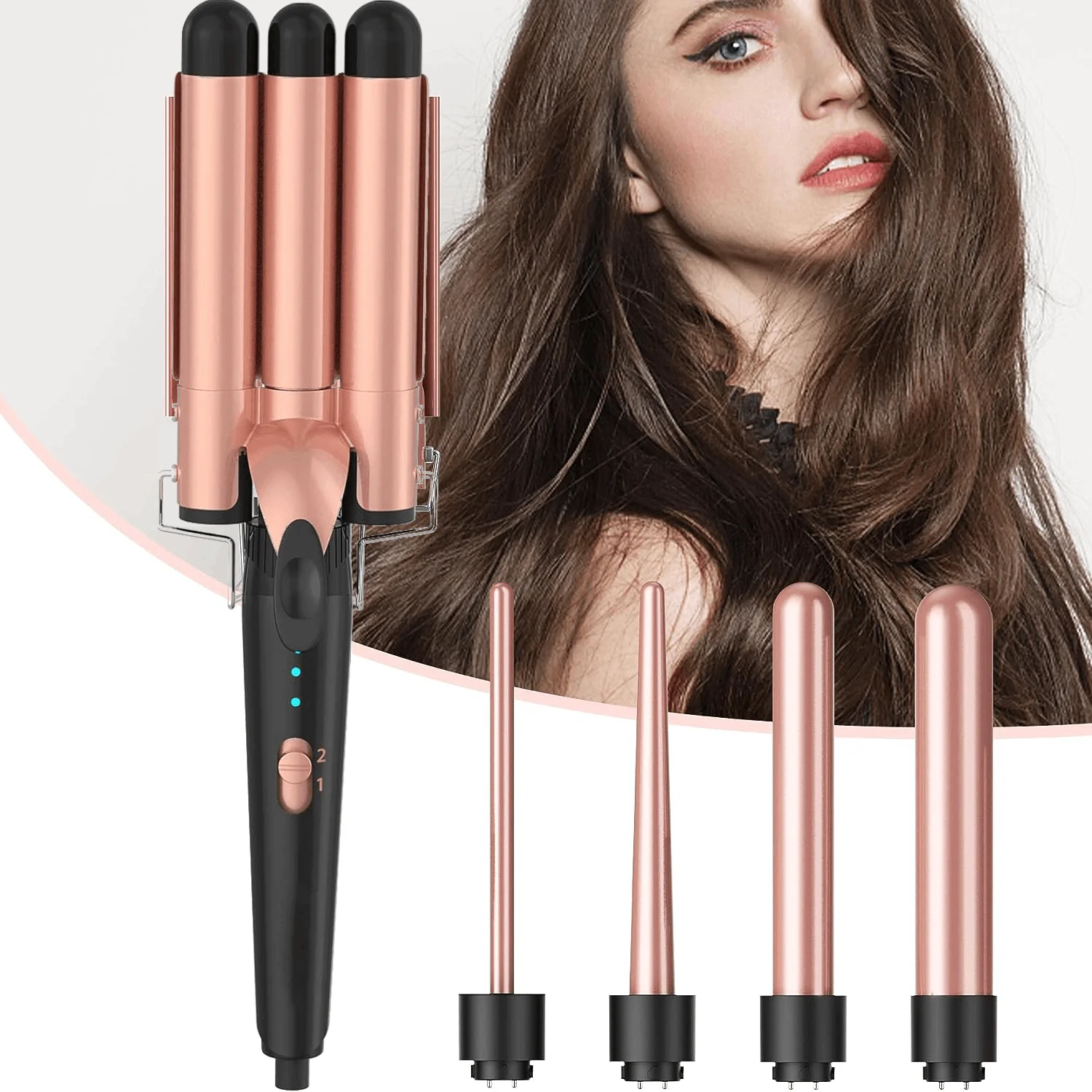 

5 in 1 Hair Curling Wand Set Curling Iron with Interchangeable Barrels and Wave Curling Iron, Fast Heating Wand Curler