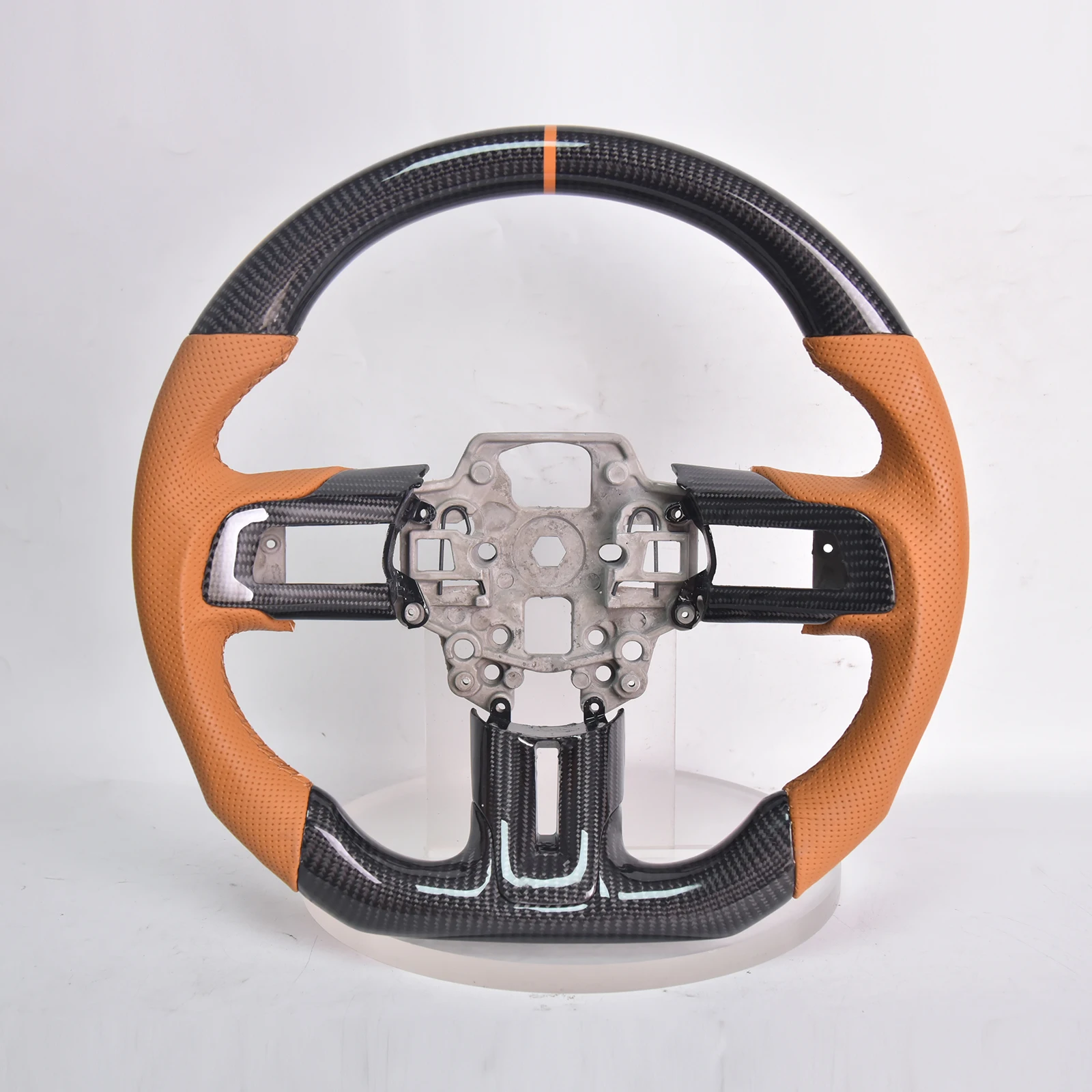 Carbon Fiber D-shape Steering Wheel for Ford Mustang GT/GT350/GT350R 2018-2021Perforated Leather Grip with Trim