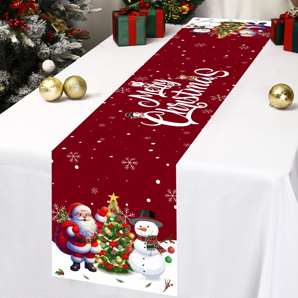 عيد ميلاد سعيد سانتا كلوز الجدول عداء زينة عيد الميلاد للمنزل 2025 الشتاء عطلة المطبخ طاولة طعام ديكور هدايا نافيداد