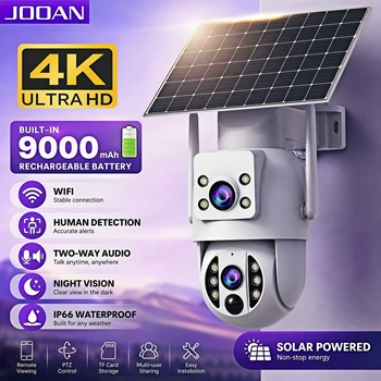 JOOAN 4K WiFi Solar Camera Dual Lens Outdoor Human Detect Waterproof Night Vision Security IP Camara Low Power Battery Camera