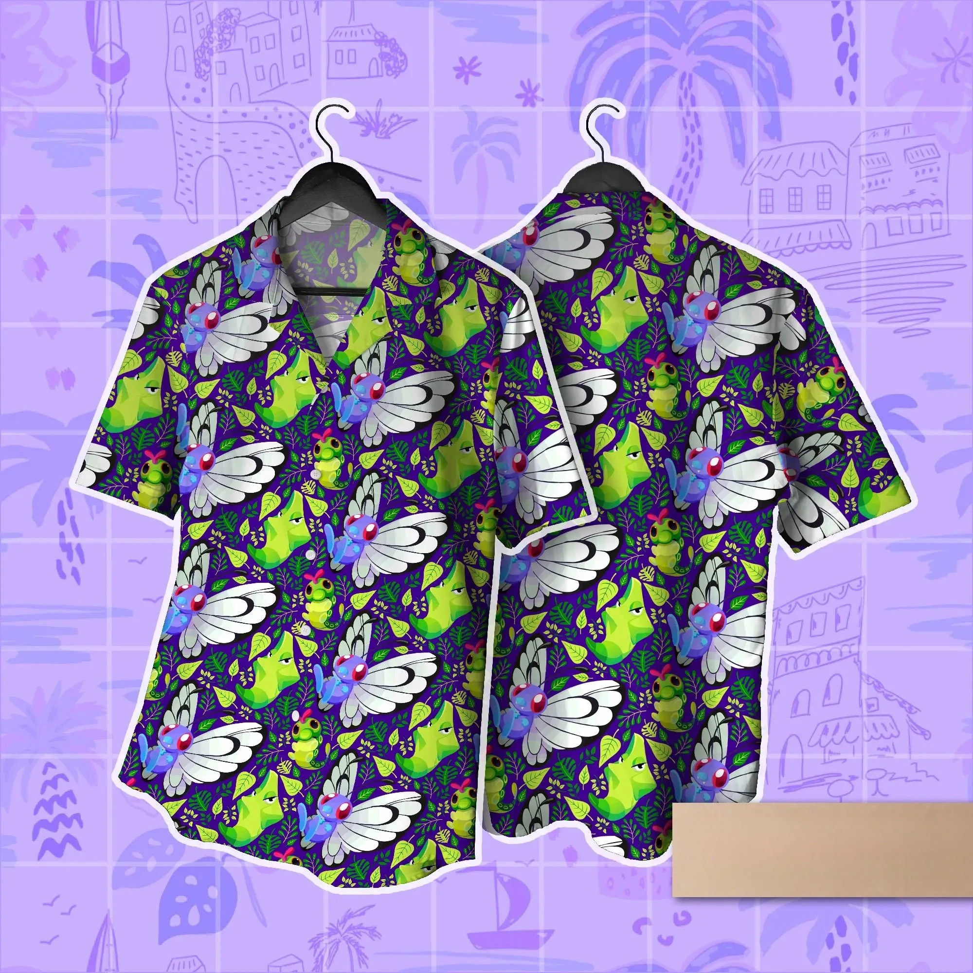 Hot Selling Forest Leaf Fragmented Flower Ba Big Butterfly Printed Shirt Retro Men's and Women's Versatile Loose Shirt