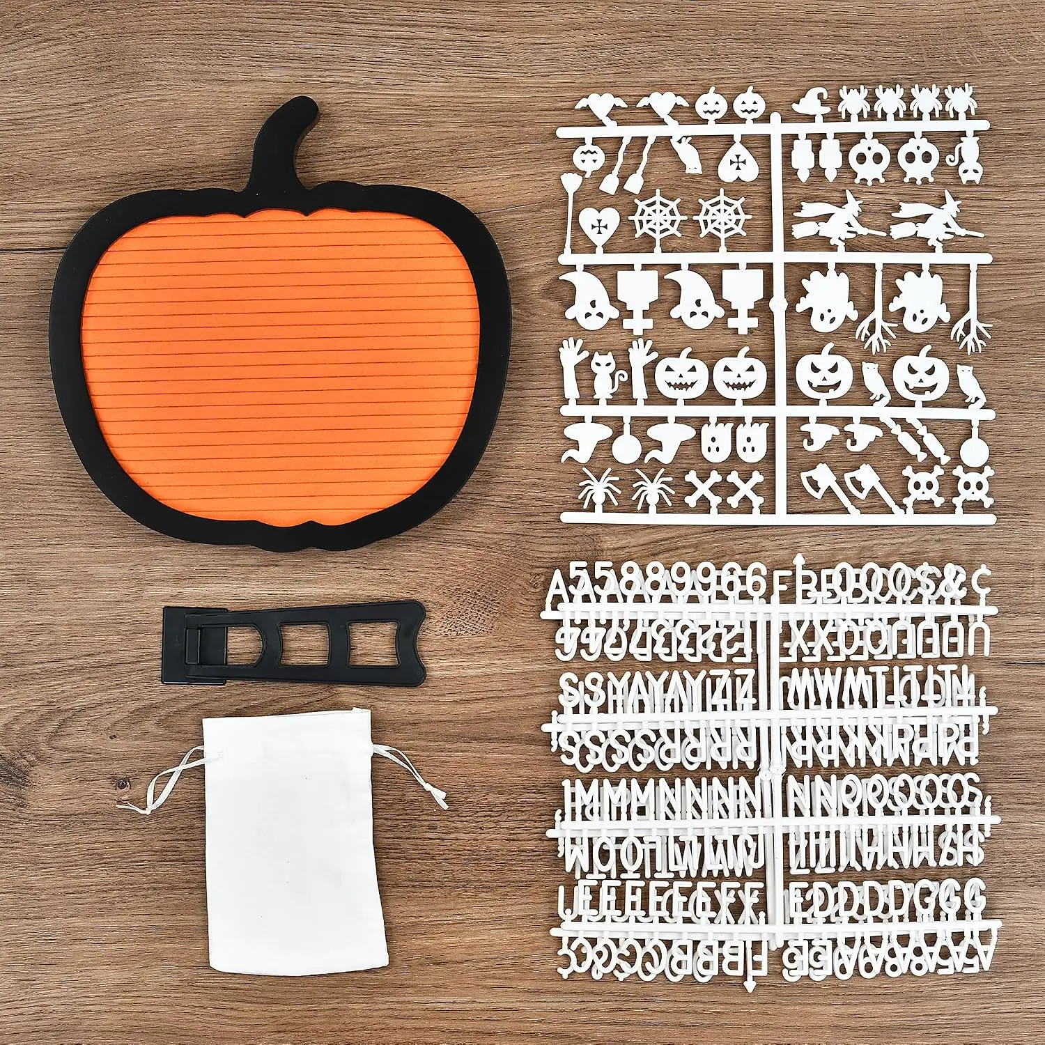 Pumpkin Shaped Letter Board Halloween Decor, Orange Black Felt Message Board, Spooky Gothic Home Room Decoration Supplies