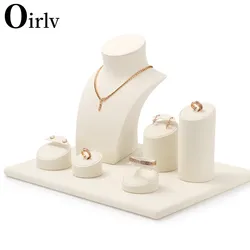 Oirlv Retro Beige Microfiber Jewelry Counter Display Set Props Shop Cabinet Display for Necklace Earrings Ring Hoder