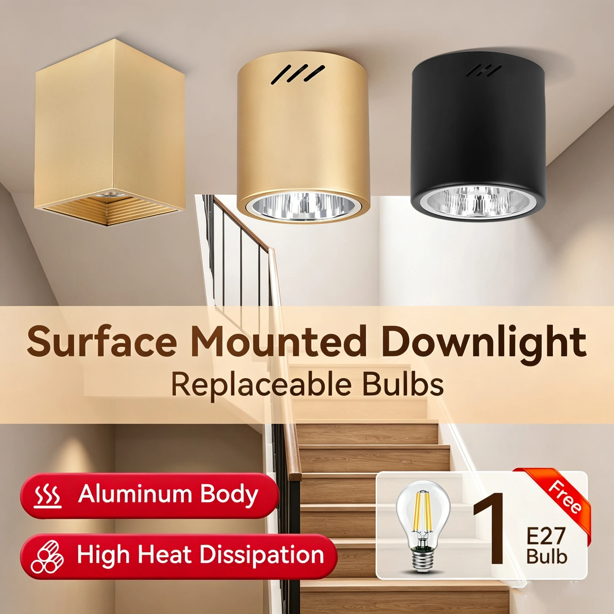 

Aluminum E27 Downlight Surface Mount Spot Light Replacement Bulbs Max 40W Ceiling Light For Living Room Home Indoor Lighting