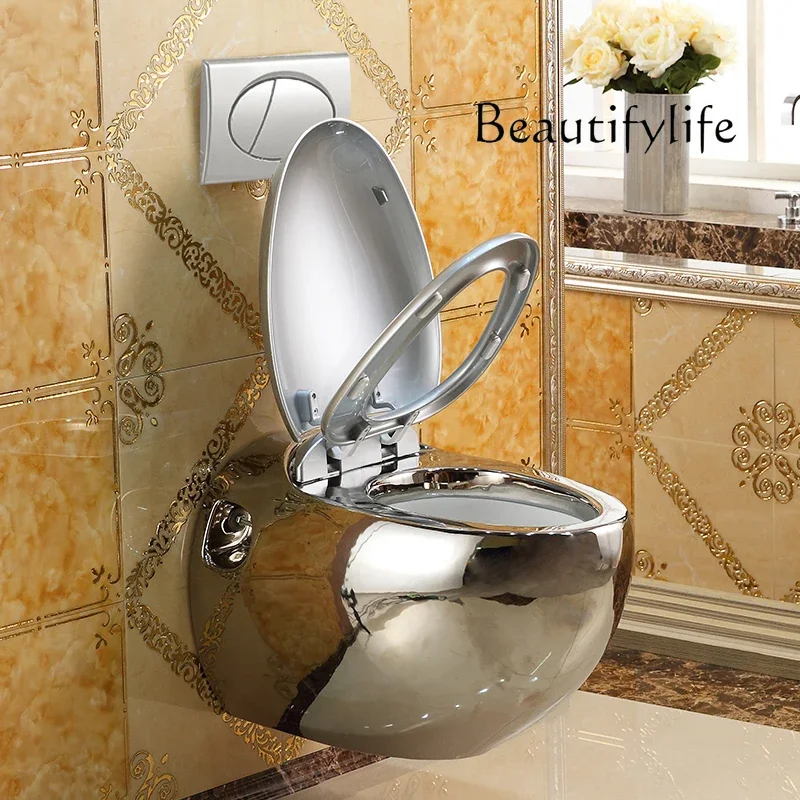 N46 Silver wall-mounted toilet Small apartment Household wall-mounted hanging flush toilet Wall-mounted toilet