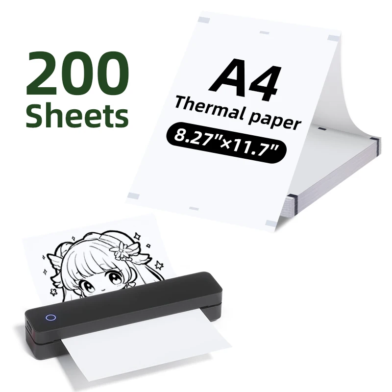 ورق طباعة حراري قابل للطي مقاس A4، 200 ورقة، عرض 210 مم، طول 298 مم، مناسب للطابعات المحمولة #3