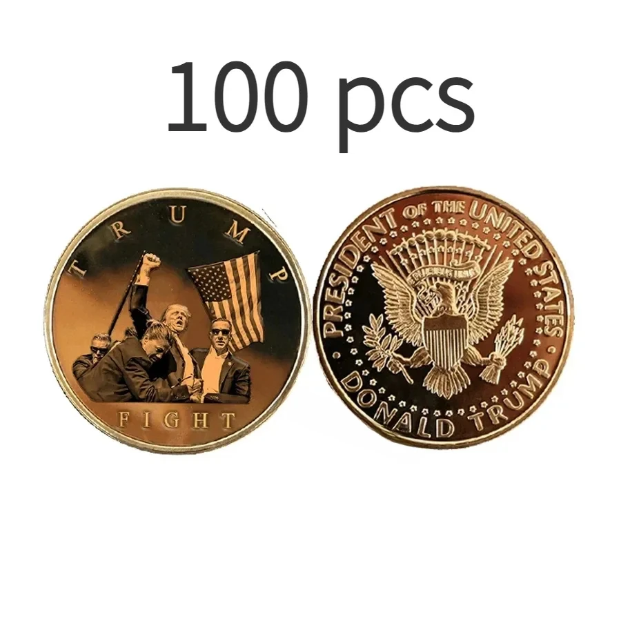 100pcs 2024 election gold plated Coin Donald Trump Shooting thuggery Makes Me Stronger gold metal commemorative coin badge