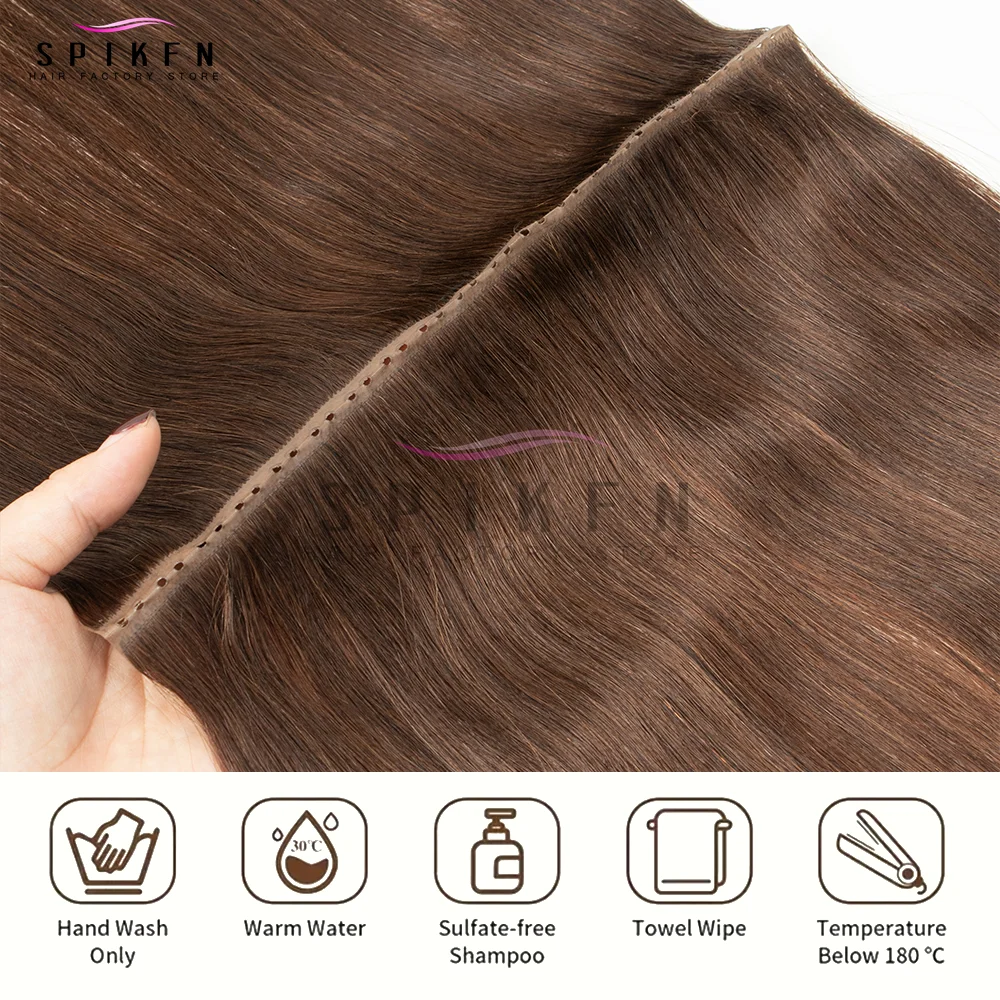 12인치-24인치 더블 인젝션 XO 홀 웨프트 인모 헤어 익스텐션 인비저블 트윈 탭 웨프트 헤어 내추럴 스트레이트 풀 스루 블랙 브라운