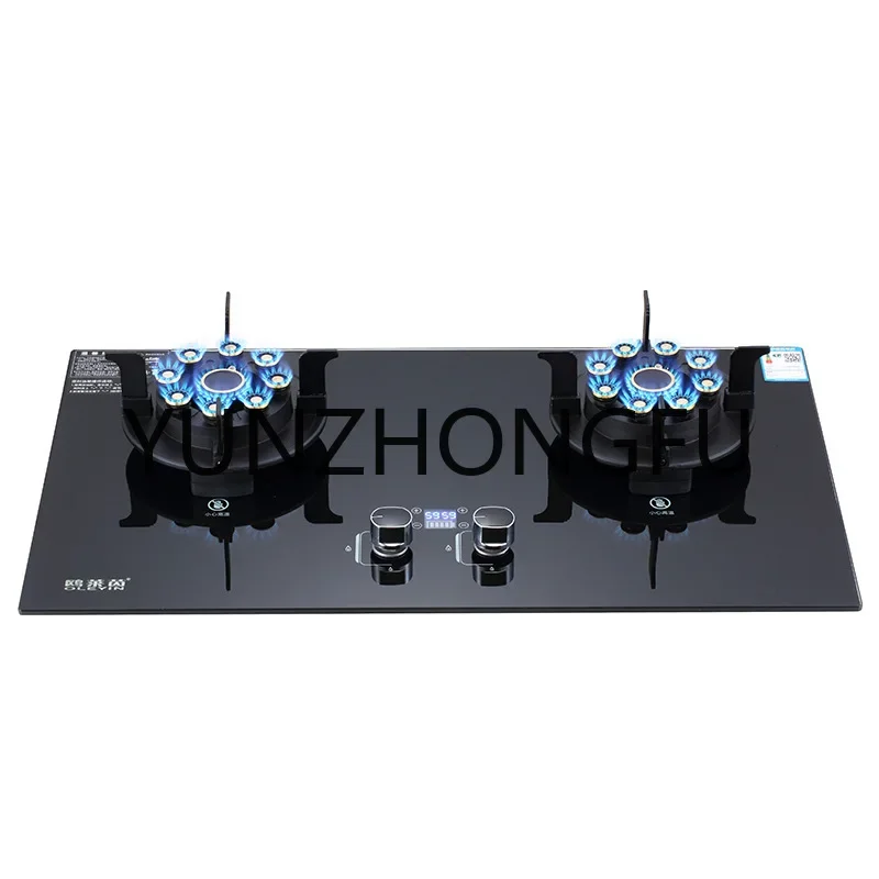 Flip Burner Embedded Gas Stove with Timing Function, Household Energy-saving Dual Purpose High Fire Stove