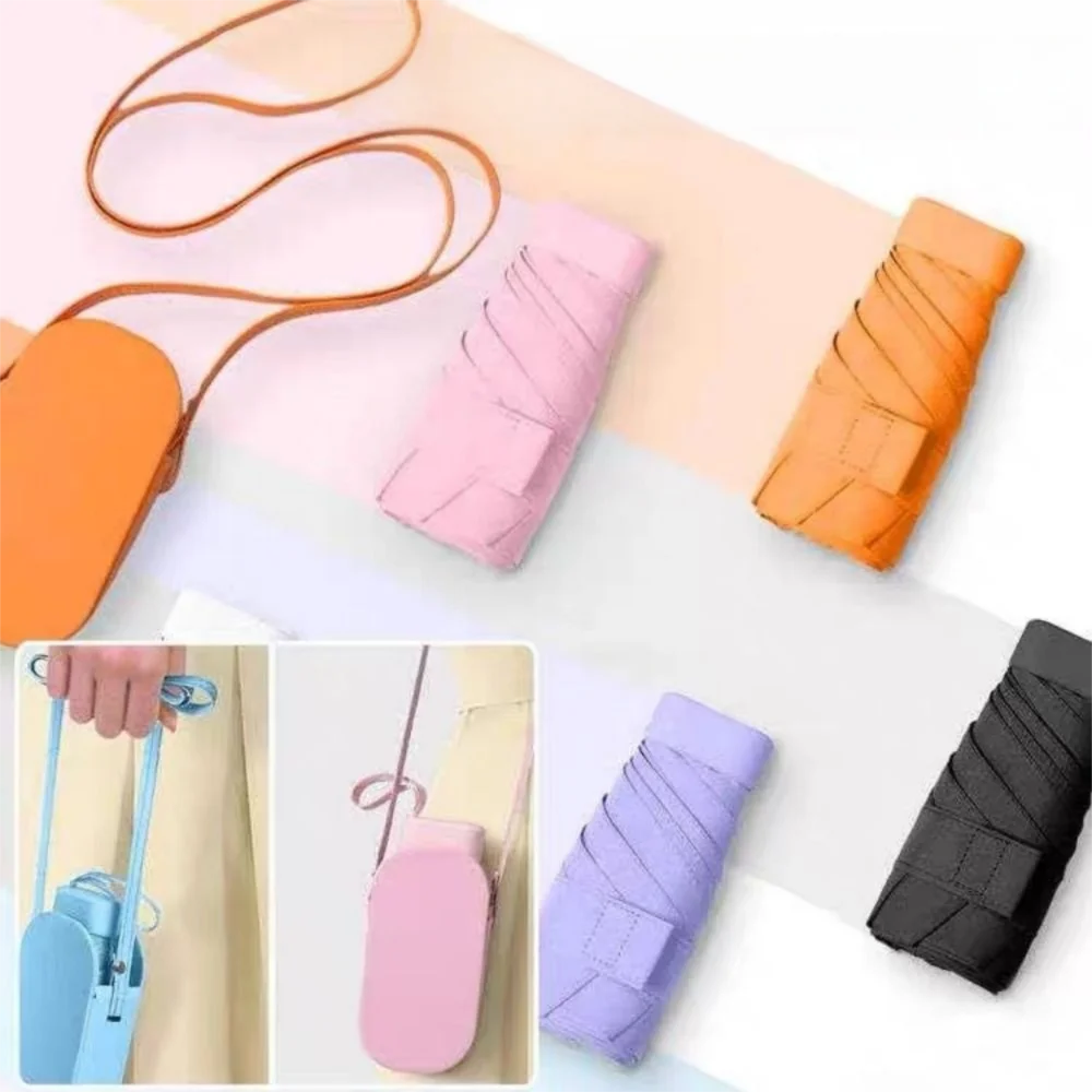 

Sling PU Leather Case Portable Sunshade Umbrella UV Protection Waterproof Travel Rain Umbrella Ultralight Five Fold