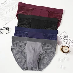 Men's Breifs Panties Boxers Men Solid Color Underwear Male Hombre Breathable Mesh Ice Silk Men's Intimate Underpants 4XL