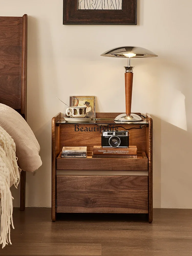 

North American black walnut solid wood bedside table Nordic modern single pump locker