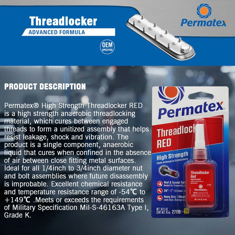 Permatex 27110 high-strength temperature resistant and anti-oxidation thread locking insulation adhesive