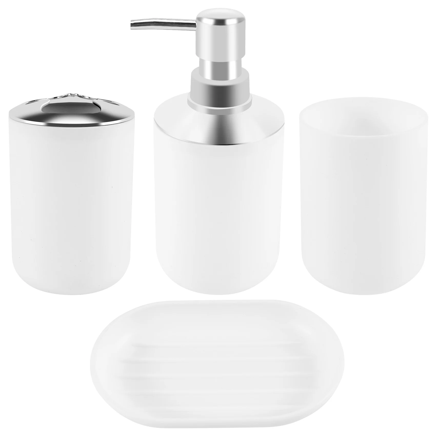 4 Pcs Plastic Bathroom Accessory Set,Bath Toilet Brush Accessories Set with Toothbrush Holder,Toothbrush Cup(White)