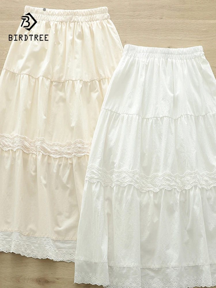 

New Summer Cotton Linen A-Line Skirts Women Elastic Waist Lace Skirt Mori Girl Sweet Commute Cake Skirt 2024 Autumn B462142QC