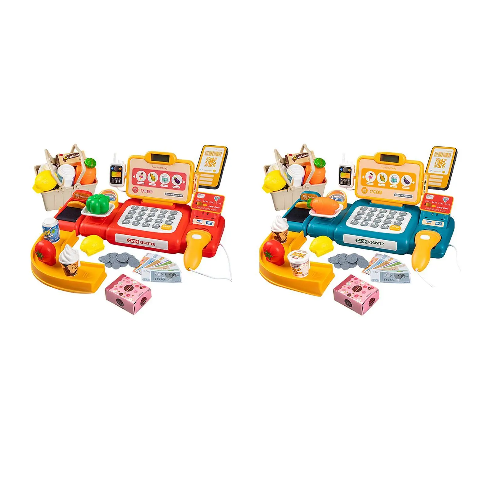 Pretend Play Grocery Supermarket Cashier Playset Pretend Play Store Toy Kid Money Register Toy for Toddlers 3 + Years Old Gifts