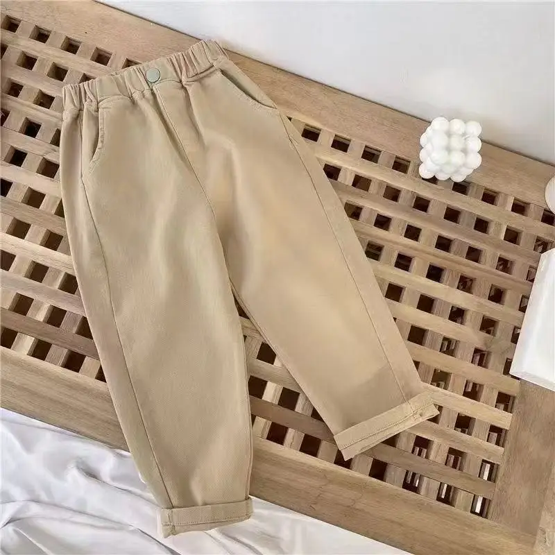 3-9 Years Boys Pants Kids Cargo Pants Mid-Rise Button Casual Outdoor Comfortable Breathable Spring Fall Fashion Chidren Trousers
