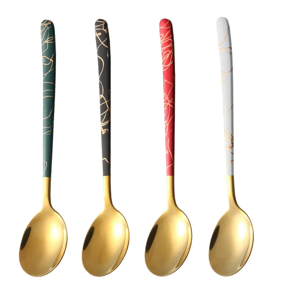 

4Pcs Stainless Steel Long Handle Dessert Spoons Coffee Stirring Mixing Spoons Ice Cream Yogurt Ice Cream Spoon