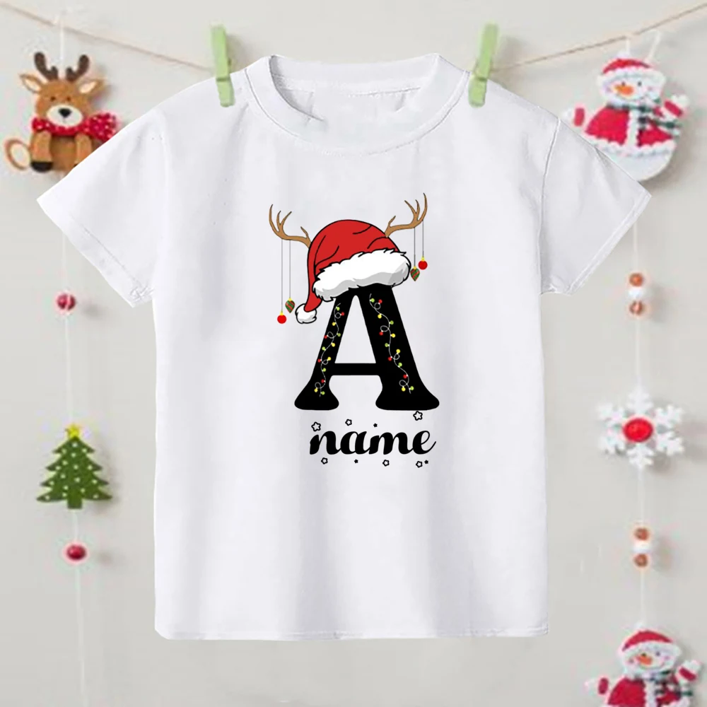 Camicie natalizie personalizzate iniziali personalizzate con nome bambino manica corta vestiti t-shirt ragazzi ragazze natale Party Outfit bambini