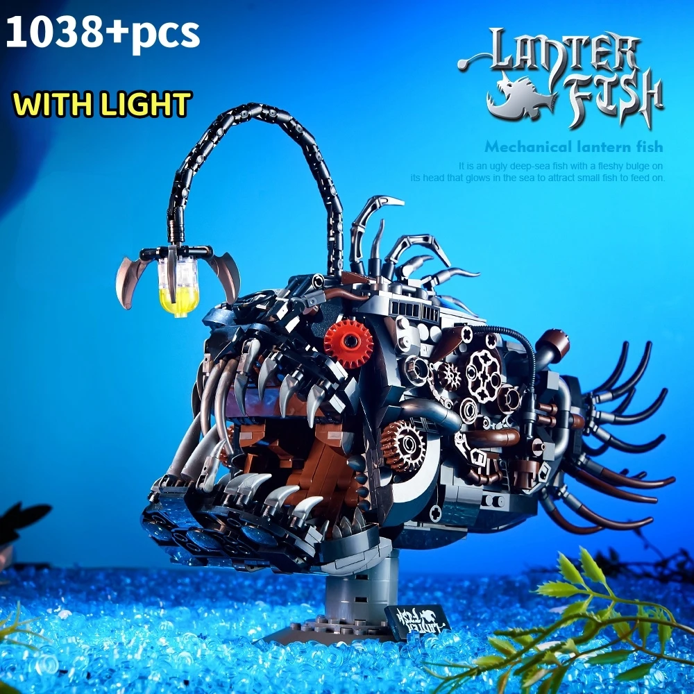 1038Pcs MOC Mechanical Lantern Fish Building Blocks for Children, MOC Bricks Assembling Model Toys,Kid Christmas Gift, In Stock