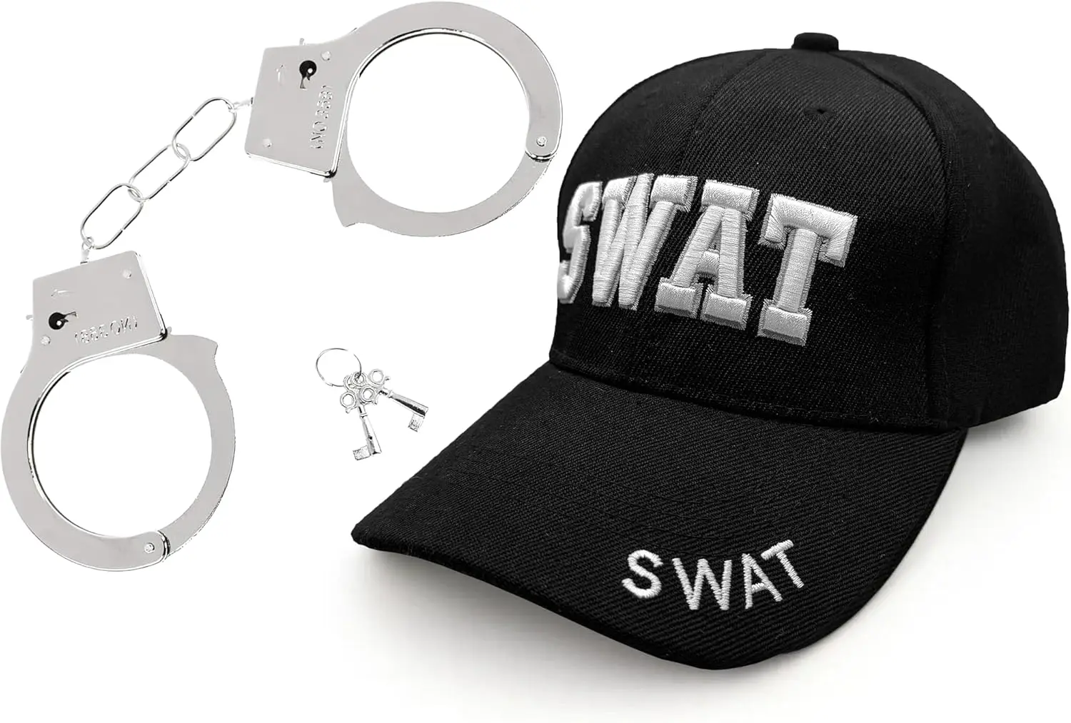 

Law Enforcement Baseball Cap & Metal Handcuffs for Costumes, Parties, Events