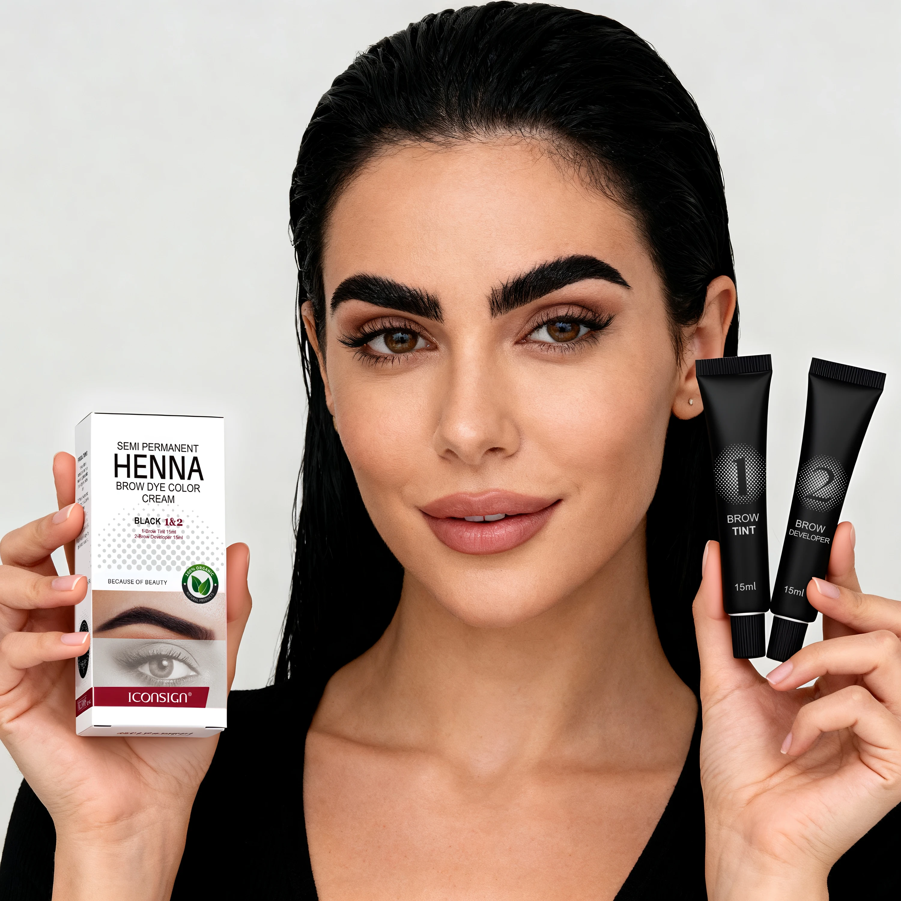 ICONSIGN Augenbrauen-Tönung, professionelles Henna-Wimpern-Augenbrauen-Färbtönung, semi-permanentes Wimpern-Brauen-Tönungsset, braunes Augenbrauen-Färben-Make-up