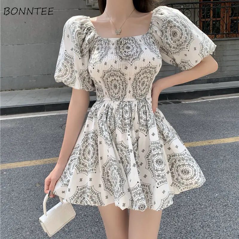 

Slash Neck Dresses Women New Arrival Summer A-line Sweet High Street Sexy Paisley Trendy Mini Vestido Clothing Daily Aesthetic