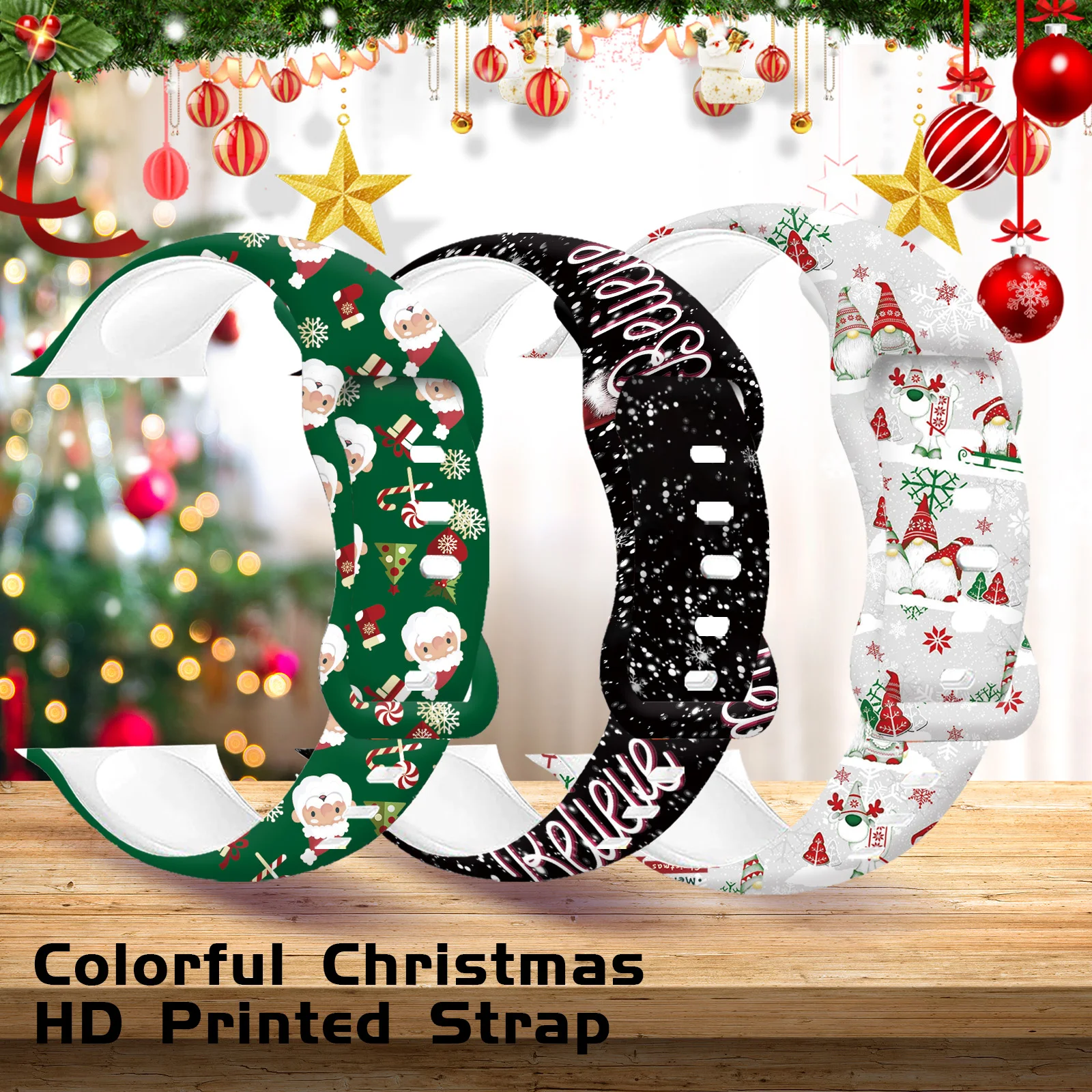 Colorful Christmas Silicone Strap for Apple Watch 9 8 7 SE 6 Sport Band Replacable Watchband for iWatch 45mm 44mm 42mm Bracelet