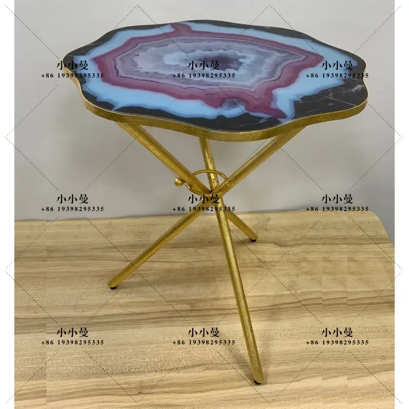American Agate Pattern Lace Hardware Coffee Table Gold Foil Wrought Iron Furniture Soft Decoration Design Living Room Center