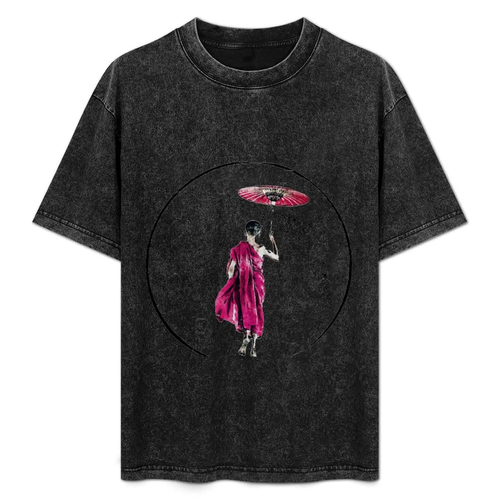 Handpan monk with umbrella design T-Shirt heavyweights vintage men clothes