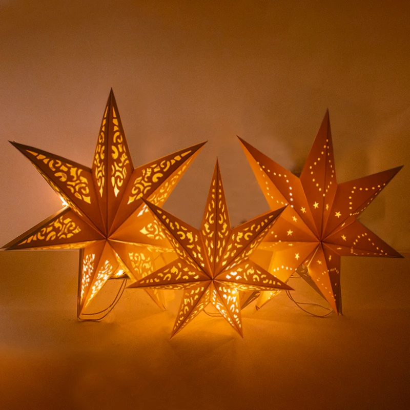 Hollow Out Paper Star Hanging Pendant Eid Mubarak Home Decoration Led Star Light Paper Lantern Ramadan Eid Al Adha Kareem decor