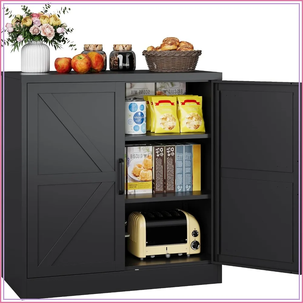 Black Storage Cabinet with Doors and Shelves, 36" Tall Farmhouse Pantry Sideboard for Kitchen