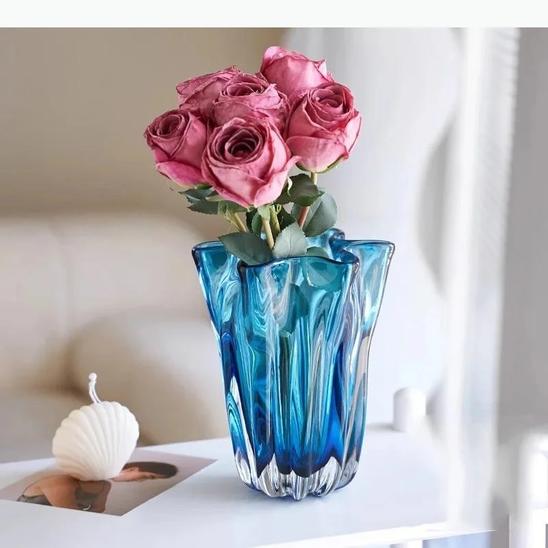 Transparent Blue Hydroponic Glass Vase Flower Pots Desk Decoration Flowers Arrangement Modern Floral Vases Room Aesthetic Decor